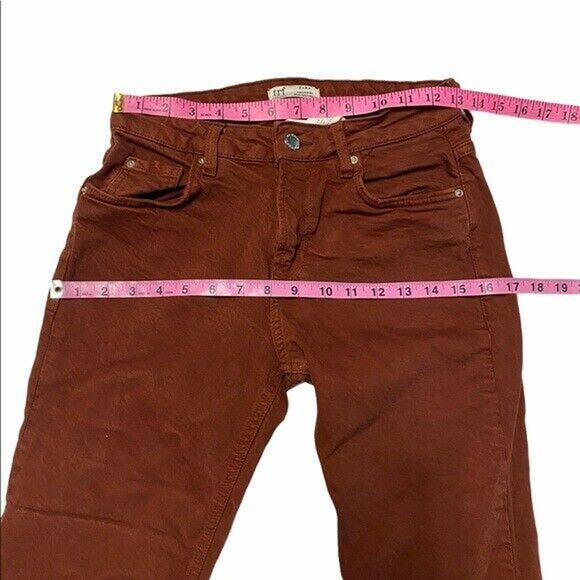 Zara trf Collection Frayed Denim flare crop jean orange red Sz 4 - Picture 11 of 12